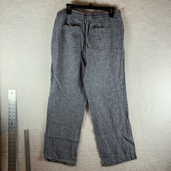 Talbots Pants Women's 8 White Blue‎ Striped Wide Leg Drawstring 100% Linen 7808 - Picture 7 of 8